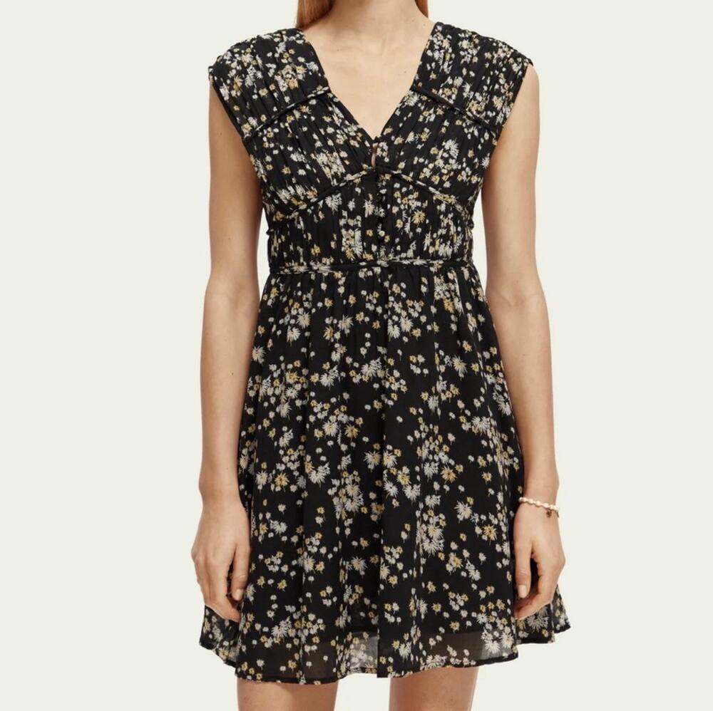 SCOTCH & SODA V-neck Sleeveless Mini Dress in Black Dandelion Cotton size 38